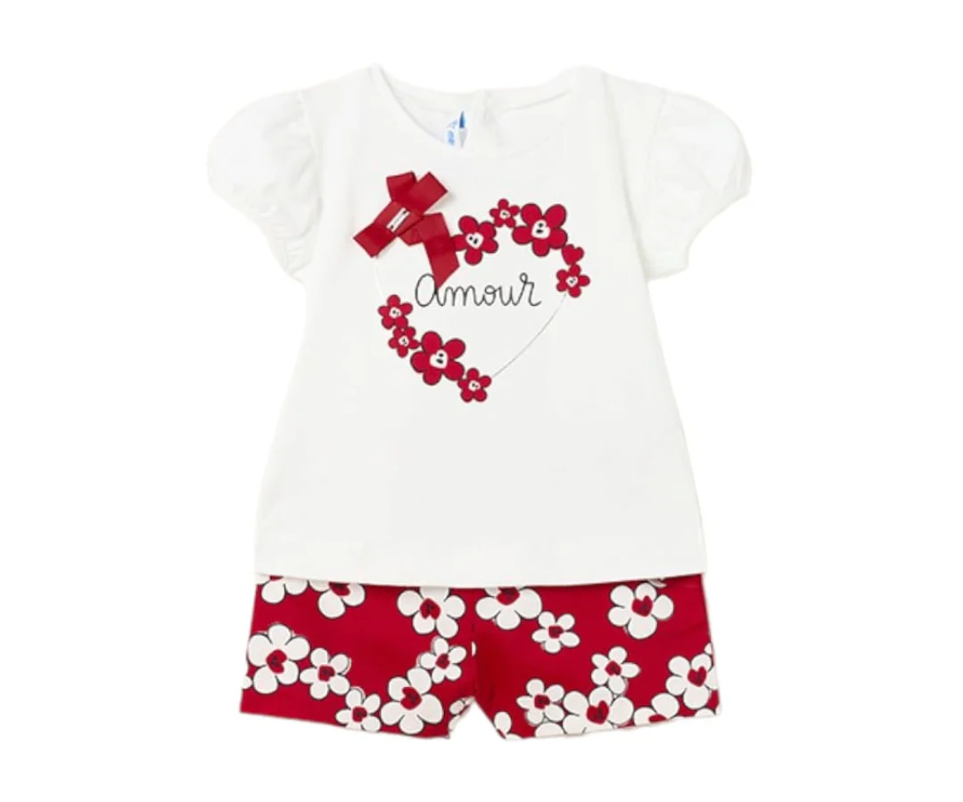 CONJ. BERMUDA Y POLO ROJO, BLANCO NIÑA MAYORAL